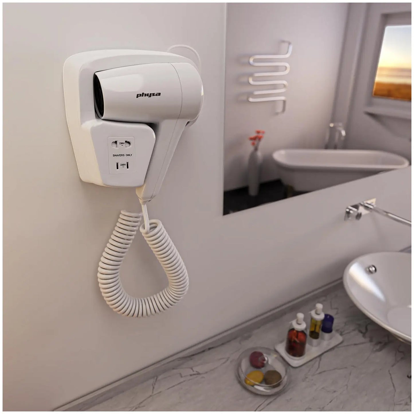 مجفف شعر جداري للاستخدام المنزلي - بقوة هواء عالية لتجفيف سريع وفعّال، تصميم عملي وأنيق يناسب جميع الحمامات، يوفر لك تجربة تصفيف مثالية