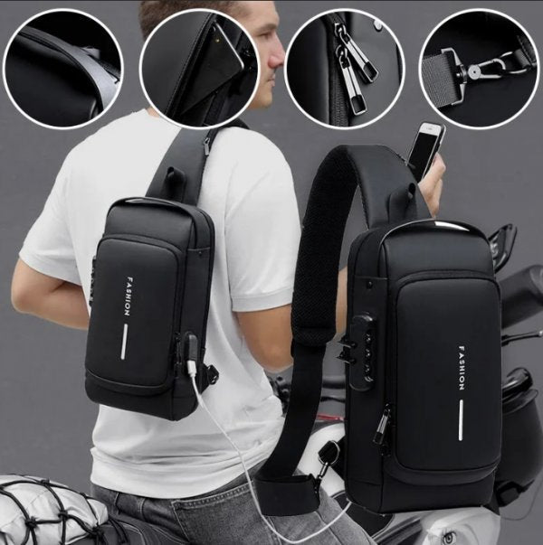 حقيبة ظهر رجالية عصرية - مع منفذ USB وقفل ذكي