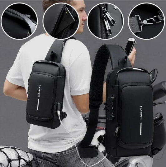 حقيبة ظهر رجالية عصرية - مع منفذ USB وقفل ذكي