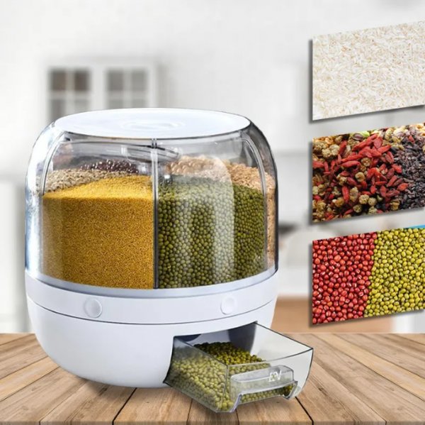 علبة تخزين دوارة للحبوب 360 درجة - لتوفير المساحة والحفاظ على الطعم