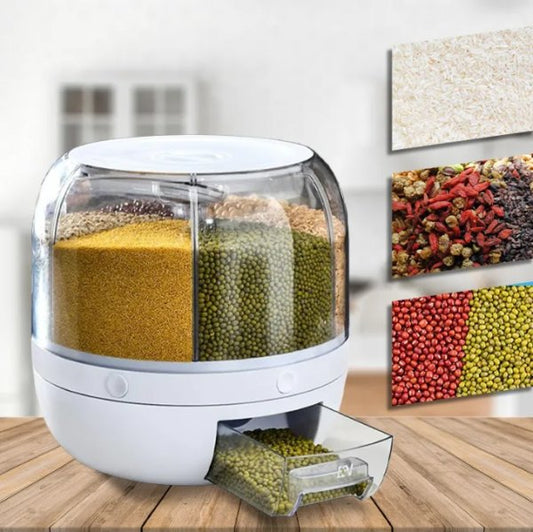 علبة تخزين دوارة للحبوب 360 درجة - لتوفير المساحة والحفاظ على الطعم