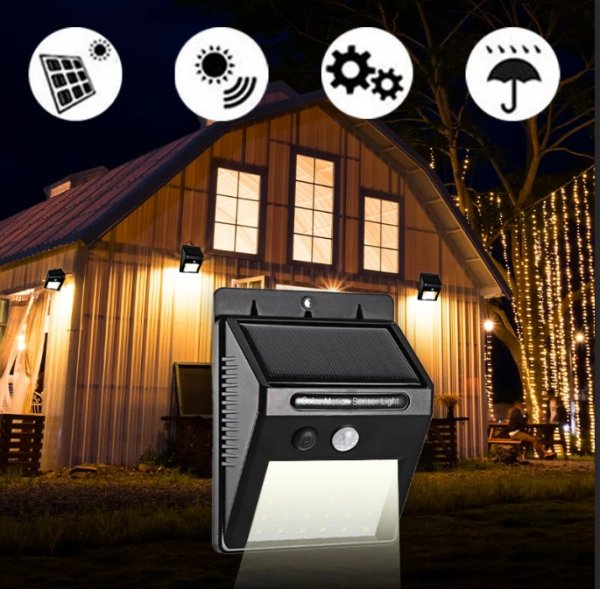 مصباح شمسي بحساس حركة - للإضاءة الخارجية الموفرة للطاقة
